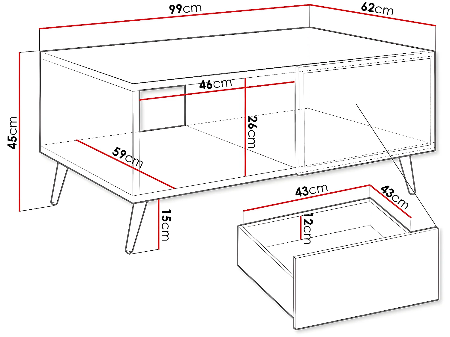 Table basse "Temerra " 99 x 62 x 45 cm - Noir