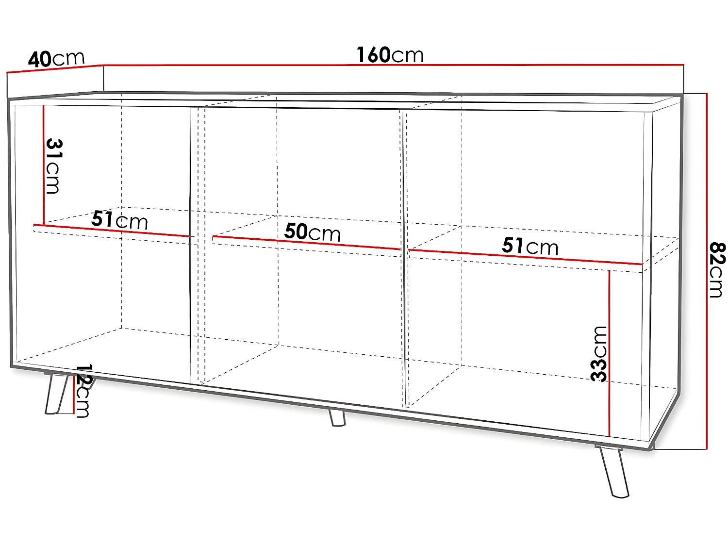 Buffet "Apollo 160" - 160 x 40 x 94 cm - Noir