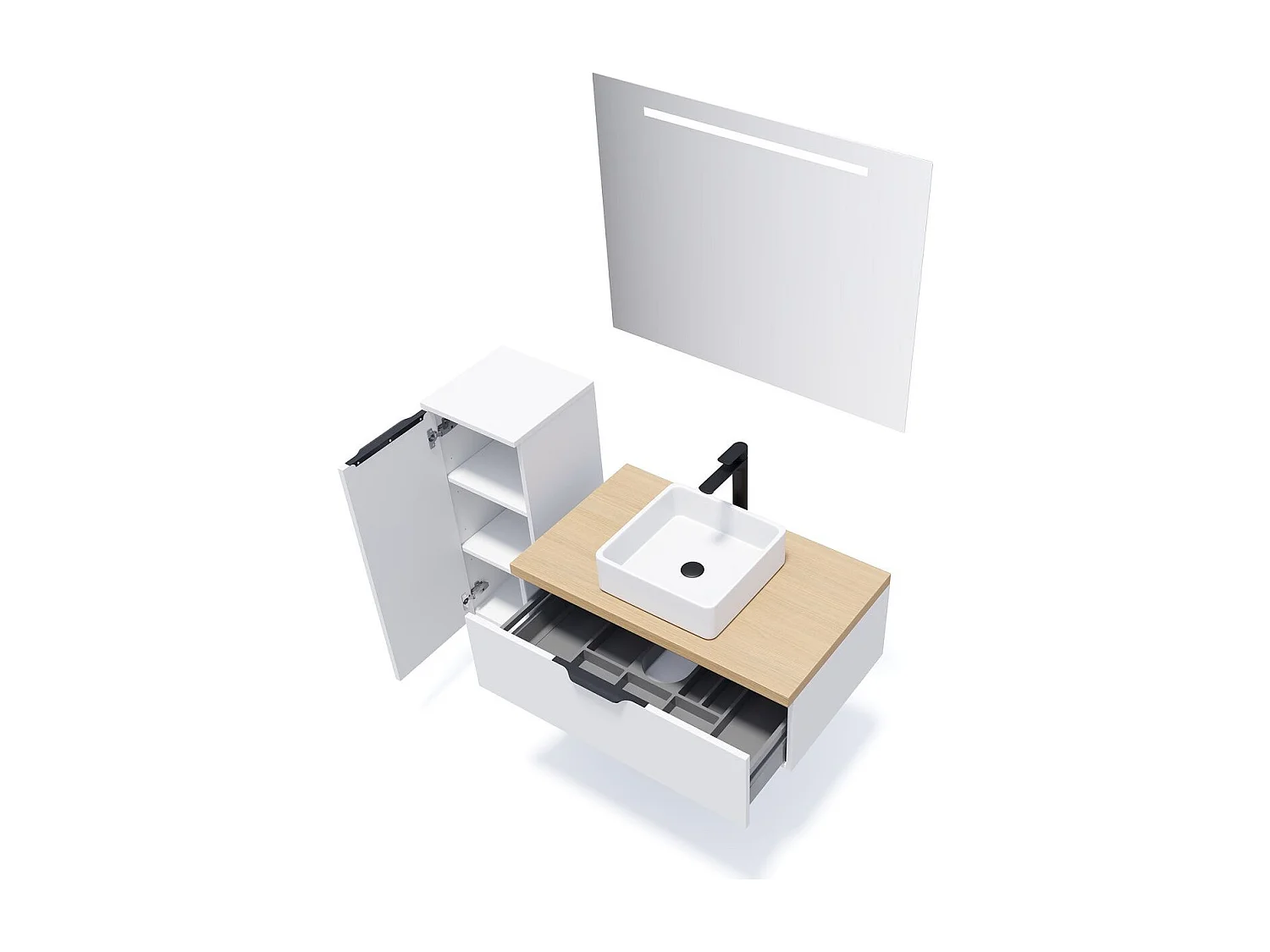 Meuble de salle de bain suspendu vasque à poser 90cm 1 tiroir Blanc - Soho