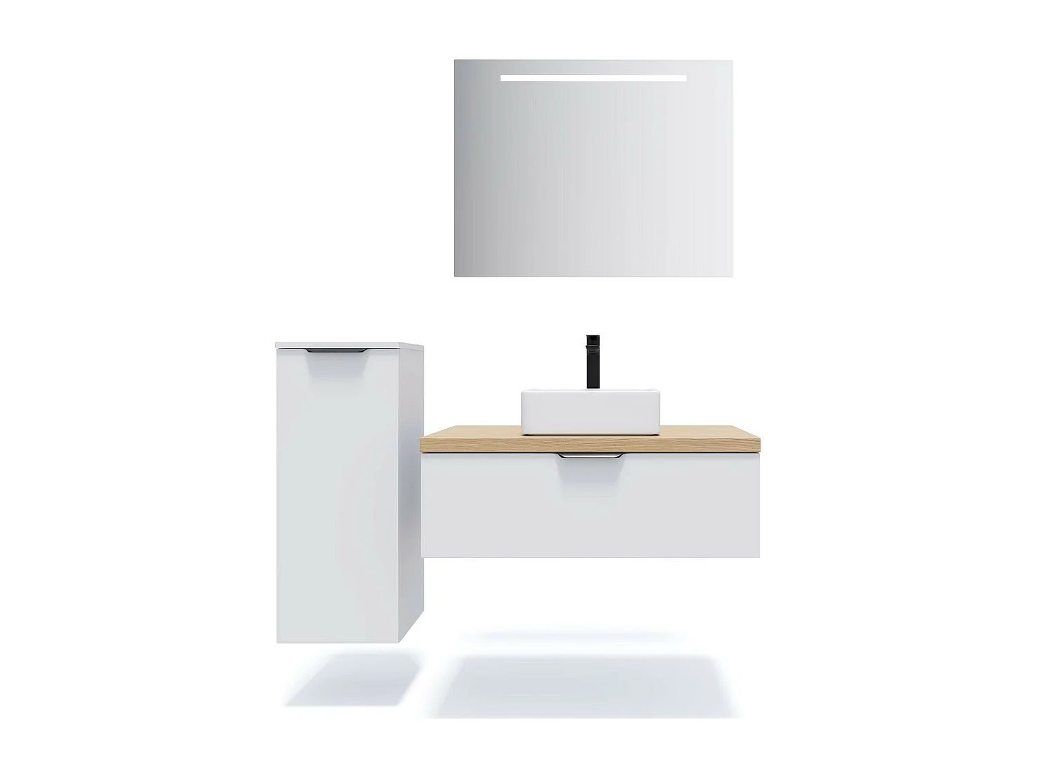 Meuble de salle de bain suspendu vasque à poser 90cm 1 tiroir Blanc - Soho