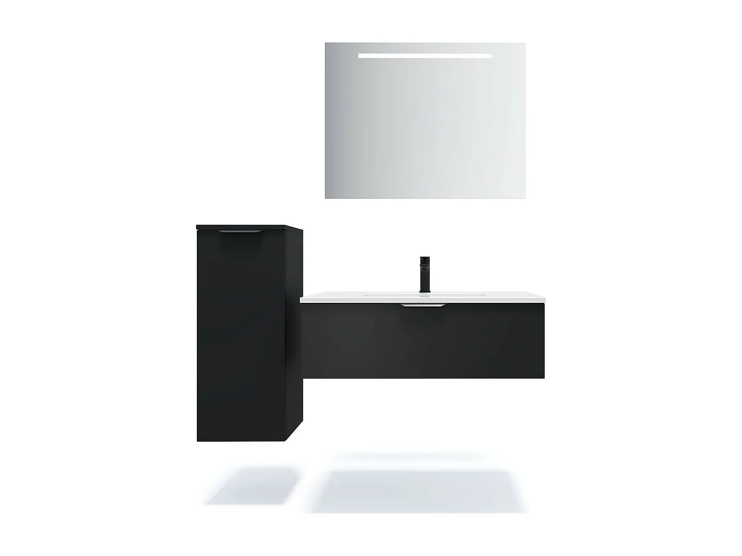 Meuble de salle de bain suspendu vasque intégrée 90cm 1 tiroir Noir - Soho