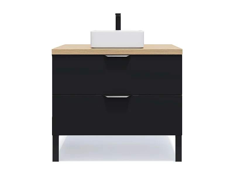 Meuble de salle de bain suspendu vasque à poser 90cm 2 tiroirs Noir - Soho