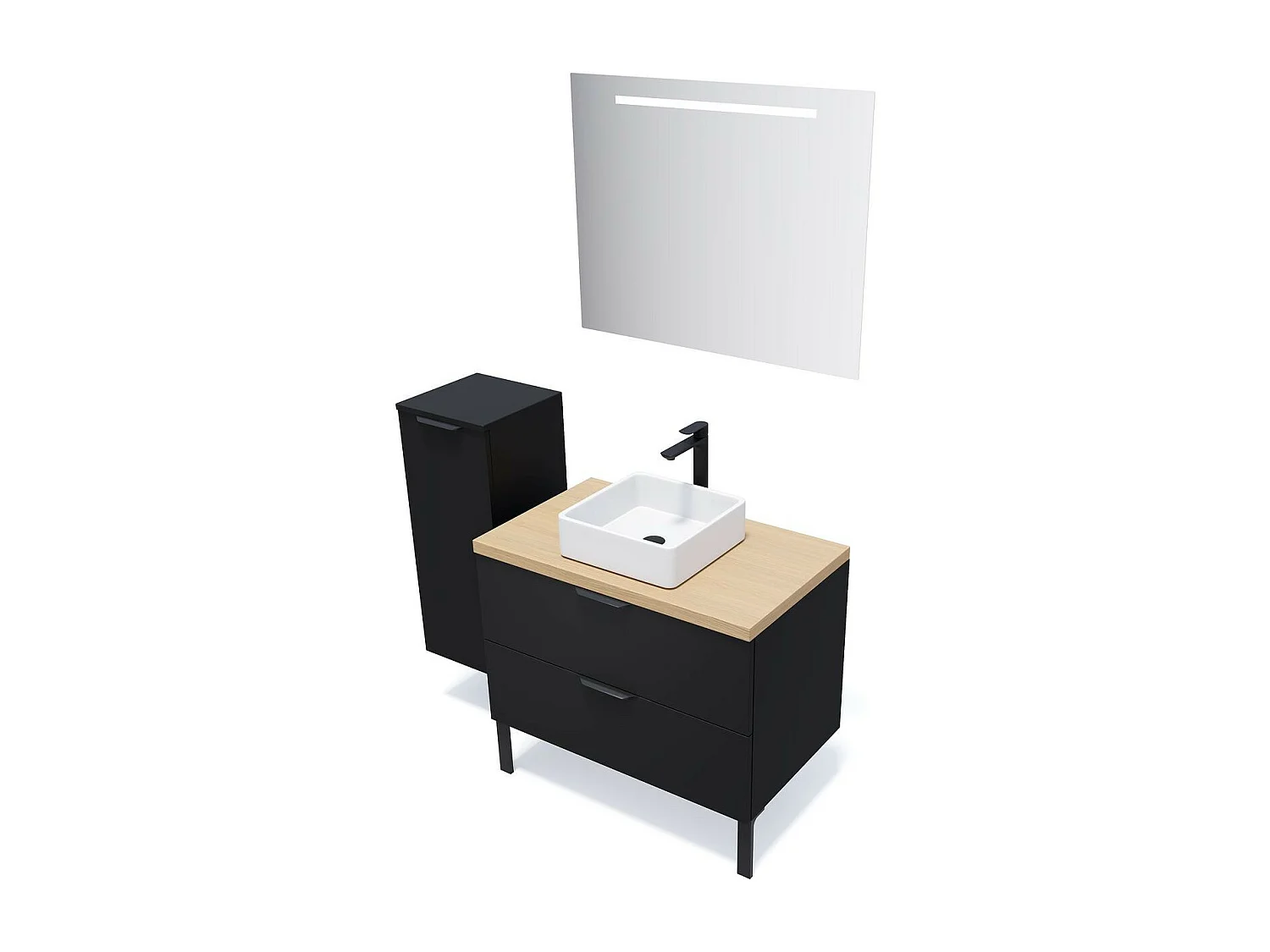 Meuble de salle de bain suspendu vasque à poser 90cm 2 tiroirs Noir - Soho