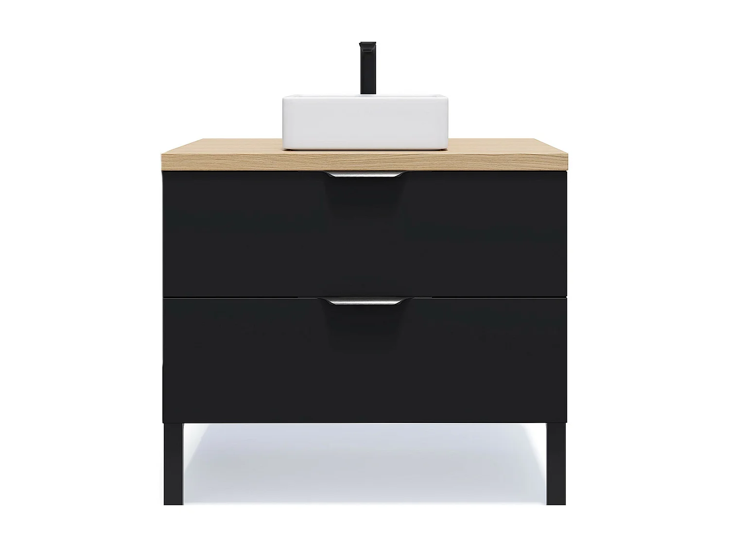 Meuble de salle de bain suspendu vasque à poser 90cm 2 tiroirs Noir - Soho