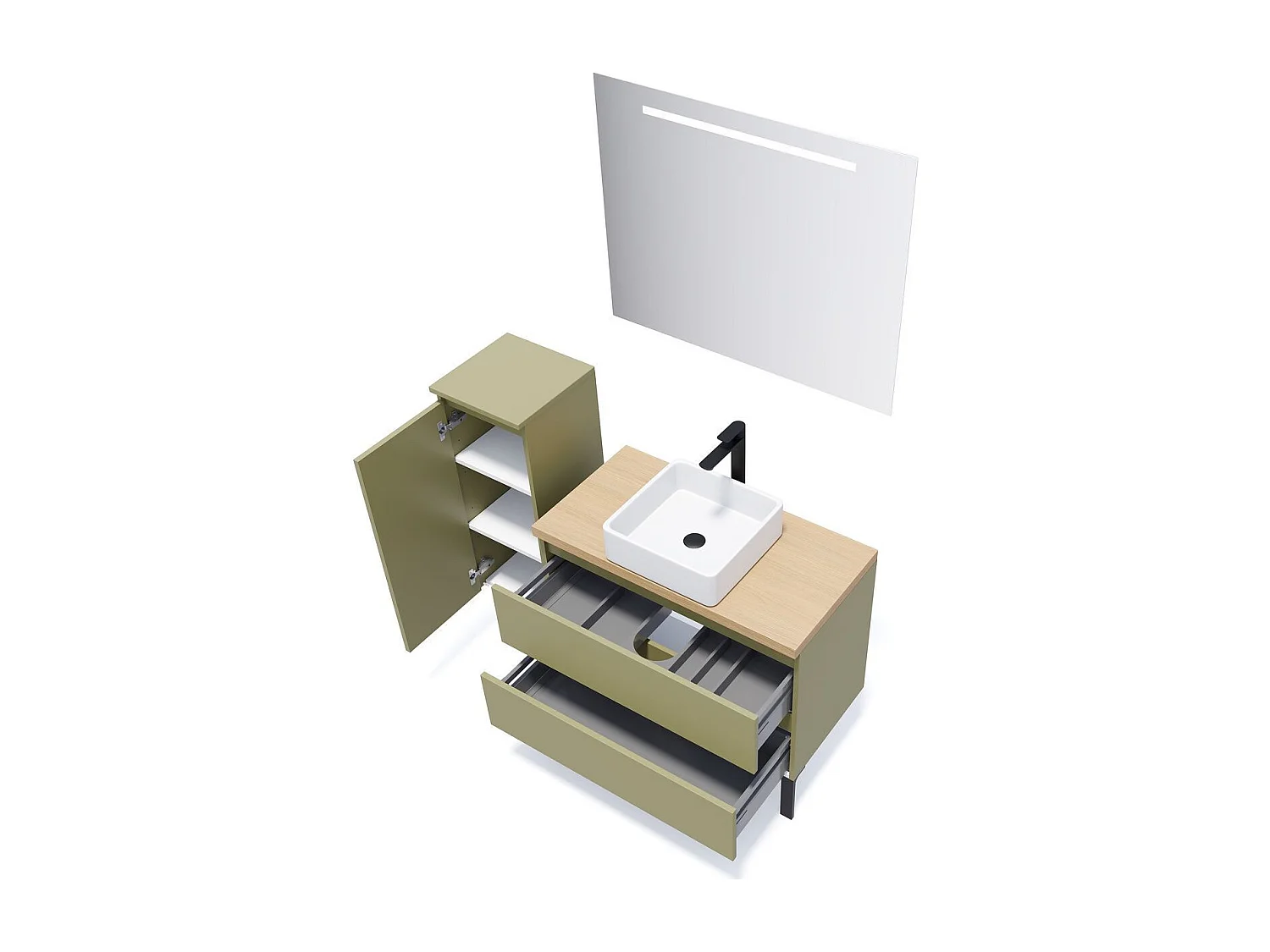 Meuble de salle de bain suspendu vasque à poser 90cm 2 tiroirs Vert olive - Hudson