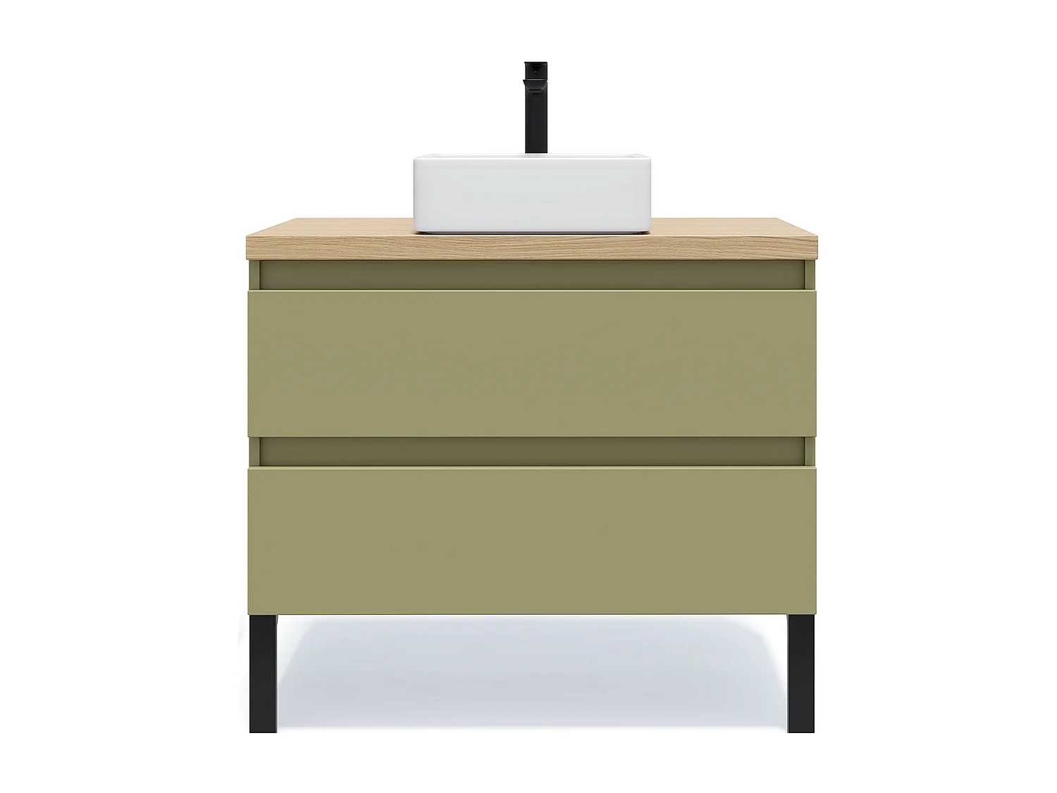Meuble de salle de bain suspendu vasque à poser 90cm 2 tiroirs Vert olive - Hudson