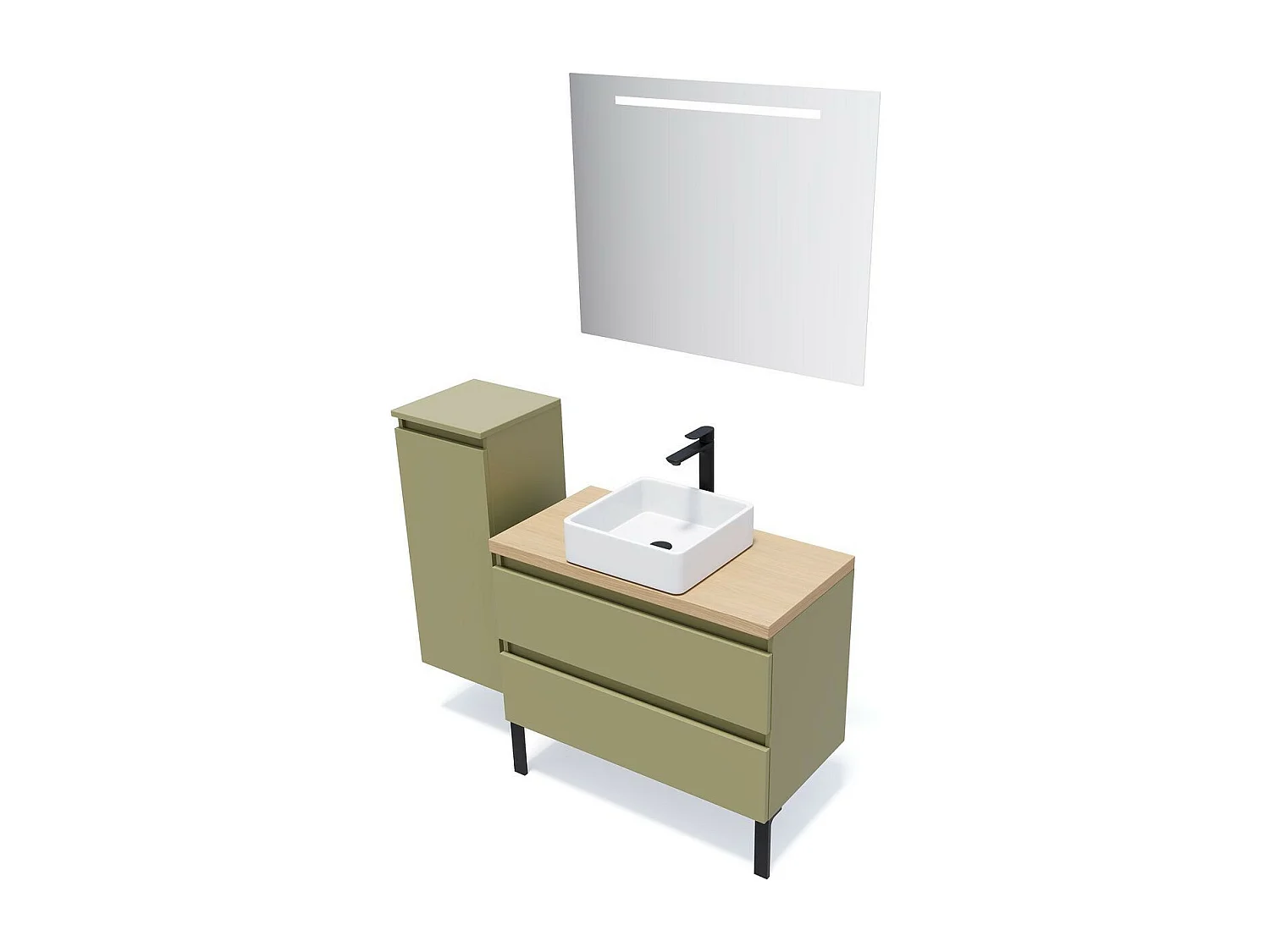 Meuble de salle de bain suspendu vasque à poser 90cm 2 tiroirs Vert olive - Hudson