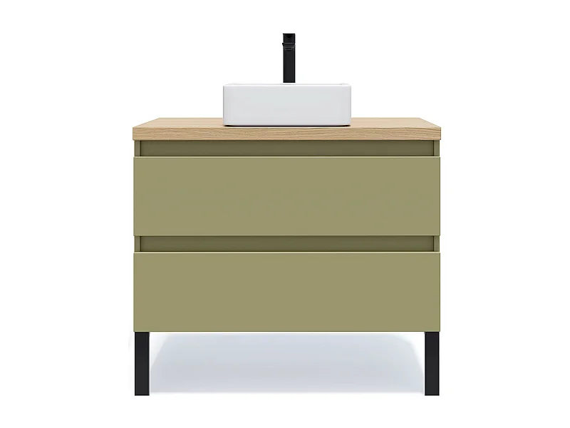 Meuble de salle de bain suspendu vasque à poser 90cm 2 tiroirs Vert olive - Hudson