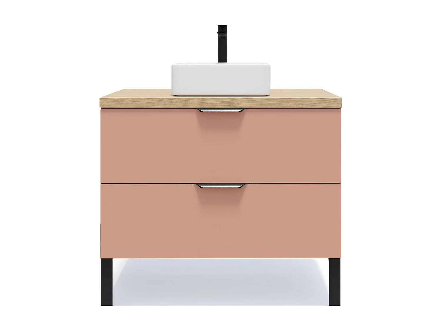 Meuble de salle de bain suspendu vasque à poser 90cm 2 tiroirs Abricot - Soho