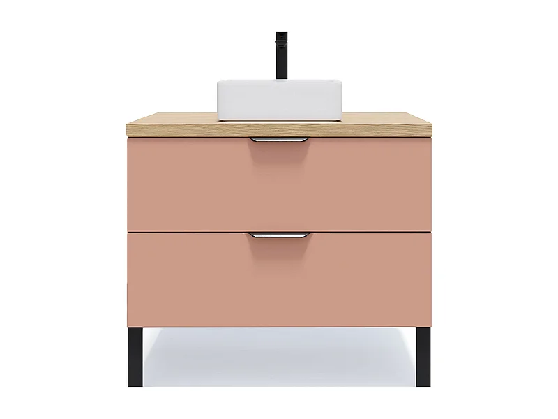 Meuble de salle de bain suspendu vasque à poser 90cm 2 tiroirs Abricot - Soho