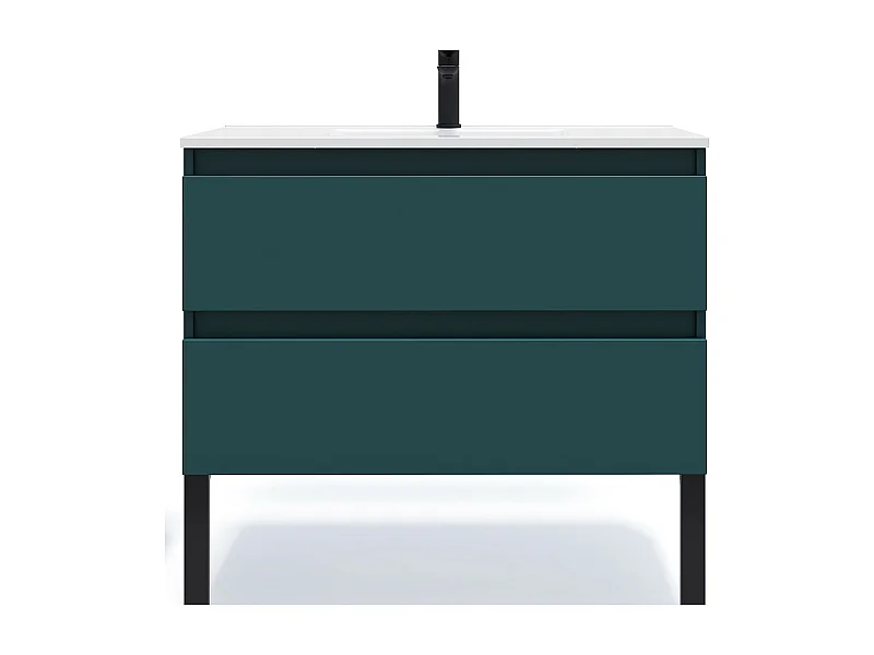 Meuble de salle de bain suspendu vasque intégrée 90cm 2 tiroirs Bleu - Hudson