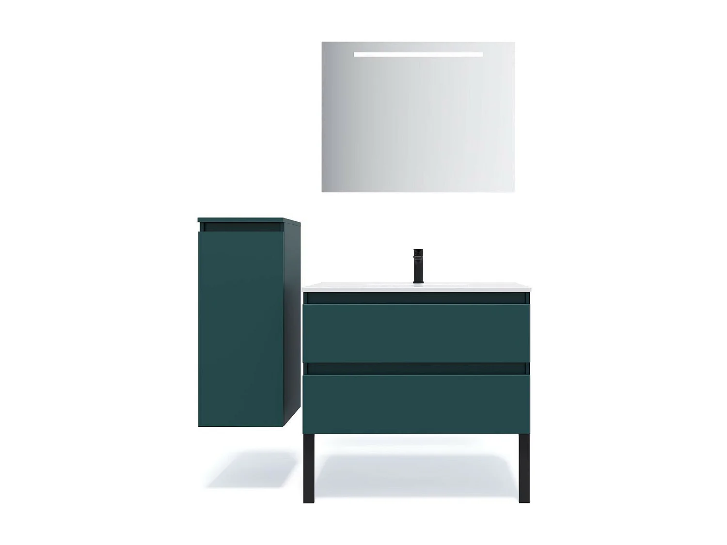 Meuble de salle de bain suspendu vasque intégrée 90cm 2 tiroirs Bleu - Hudson