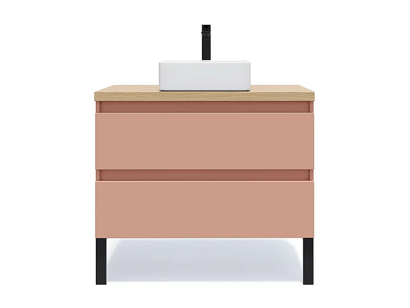 Meuble de salle de bain suspendu vasque à poser 90cm 2 tiroirs Abricot - Hudson