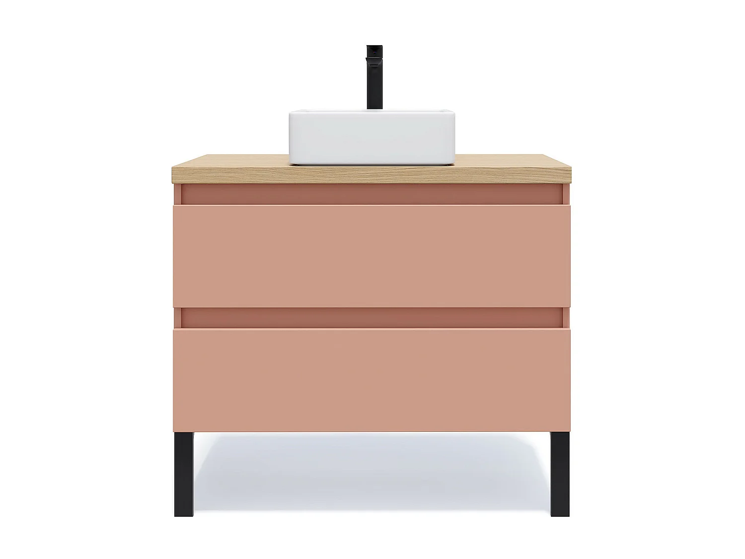 Meuble de salle de bain suspendu vasque à poser 90cm 2 tiroirs Abricot - Hudson