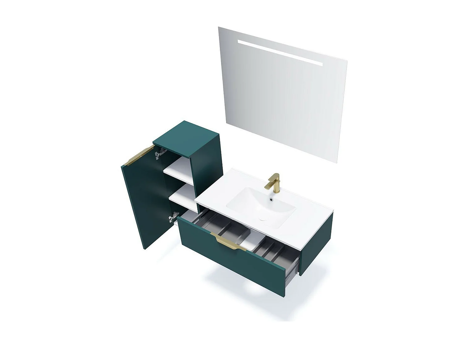 Meuble de salle de bain suspendu vasque intégrée 90cm 1 tiroir Bleu - Venice