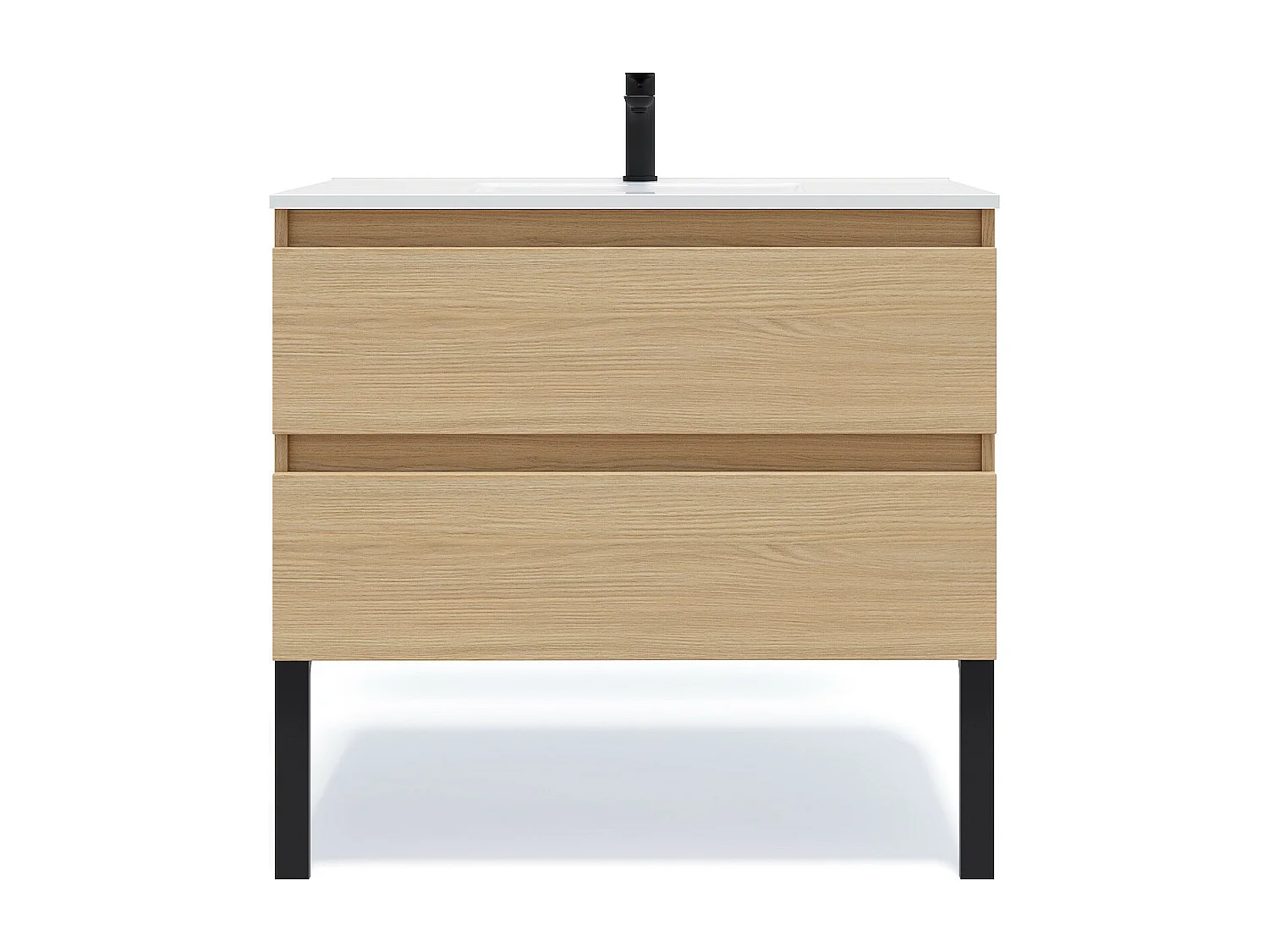 Meuble de salle de bain suspendu vasque intégrée 90cm 2 tiroirs Chêne clair - Hudson