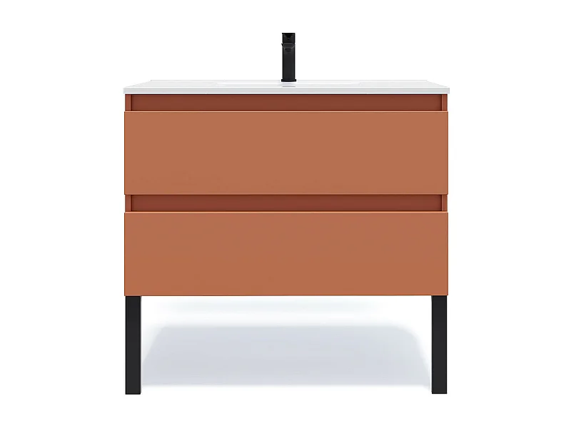 Meuble de salle de bain suspendu vasque intégrée 90cm 2 tiroirs Terracotta - Hudson