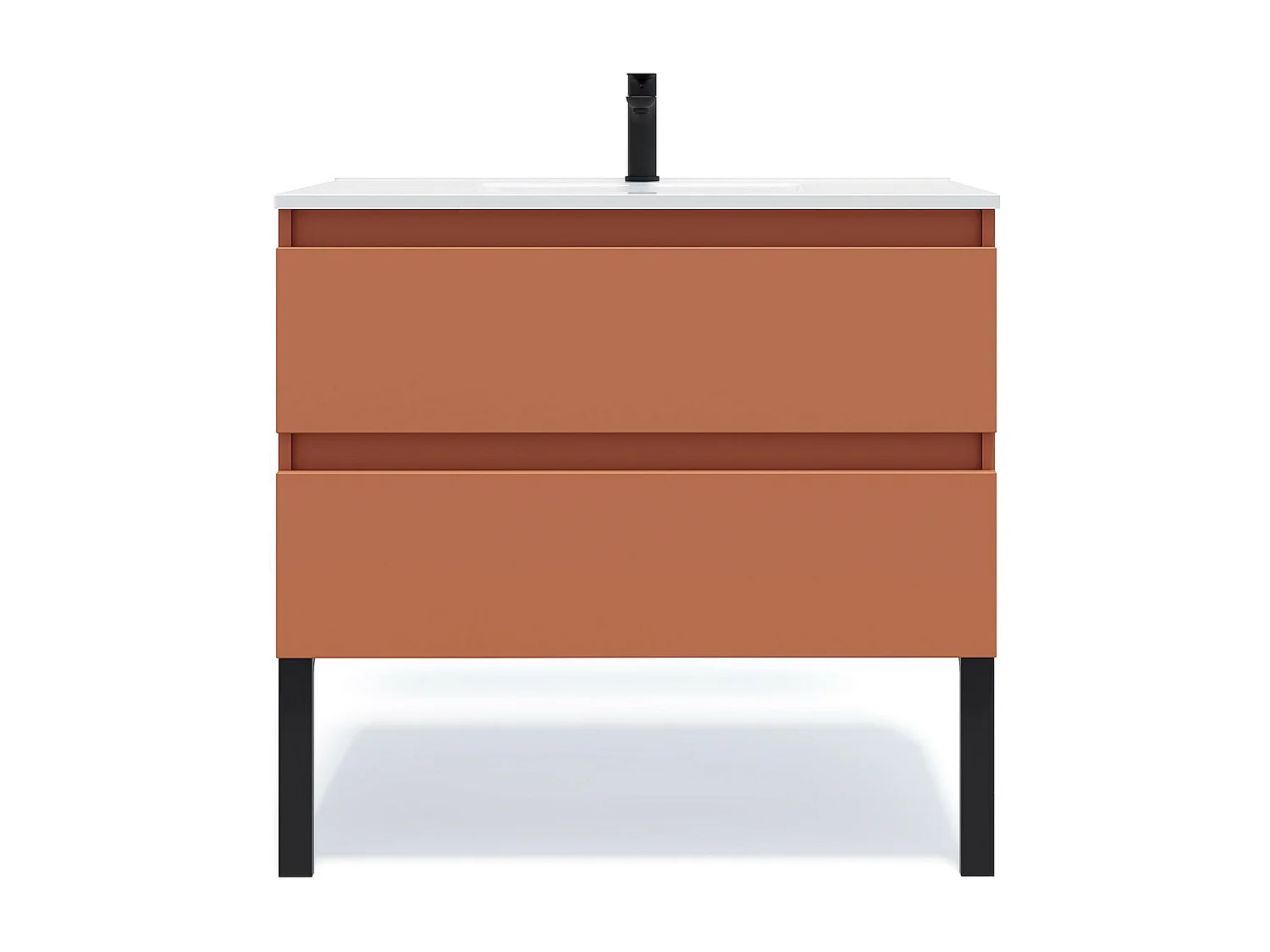 Meuble de salle de bain suspendu vasque intégrée 90cm 2 tiroirs Terracotta - Hudson