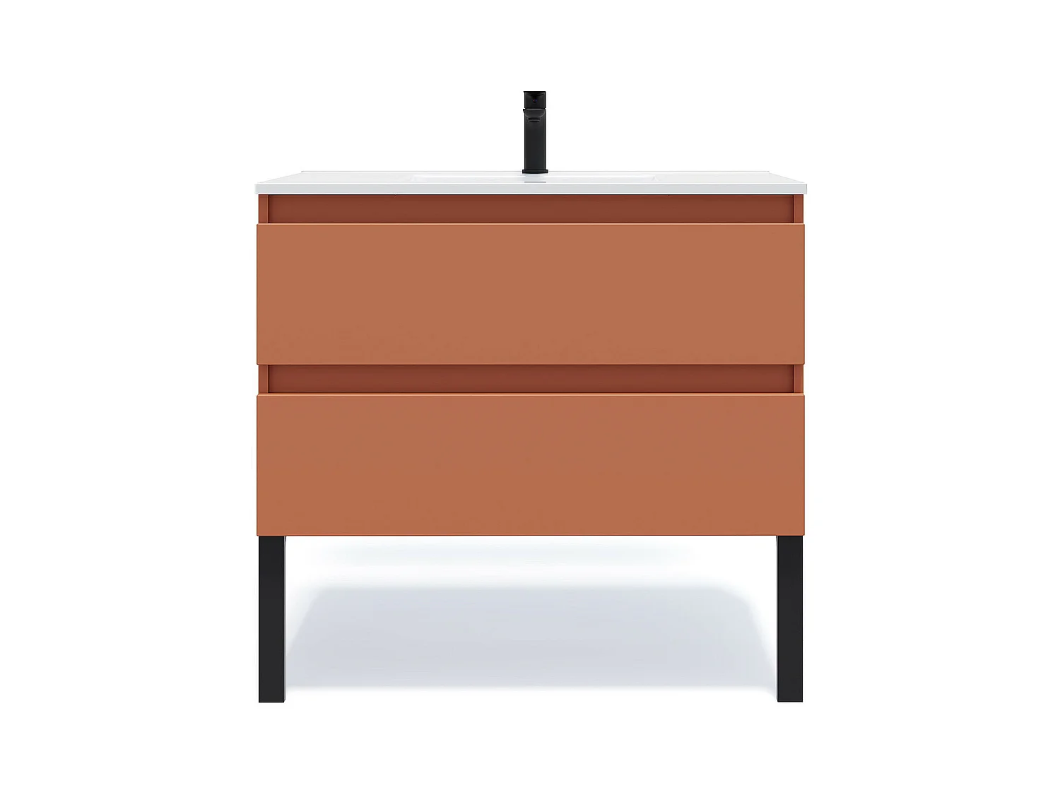 Meuble de salle de bain suspendu vasque intégrée 90cm 2 tiroirs Terracotta - Hudson