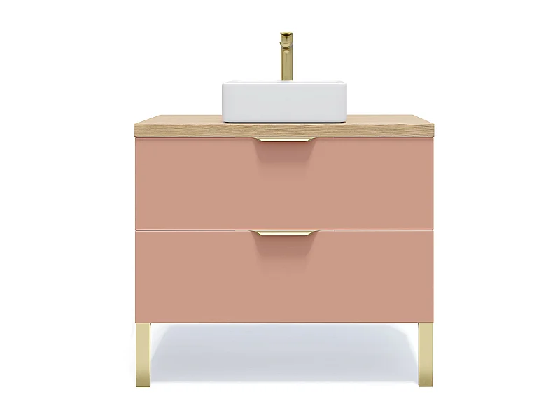 Meuble de salle de bain suspendu vasque à poser 90cm 2 tiroirs Abricot - Venice