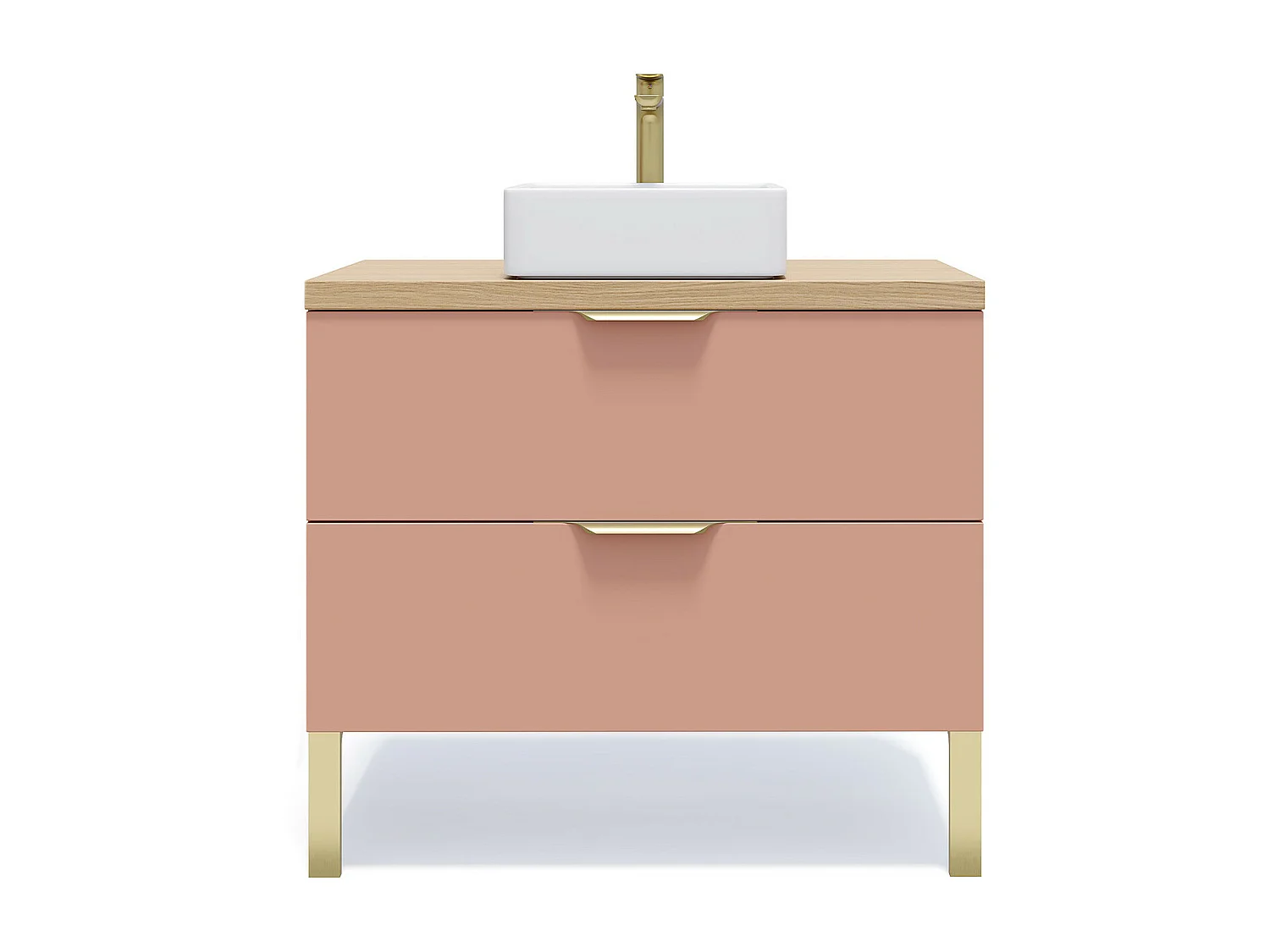 Meuble de salle de bain suspendu vasque à poser 90cm 2 tiroirs Abricot - Venice