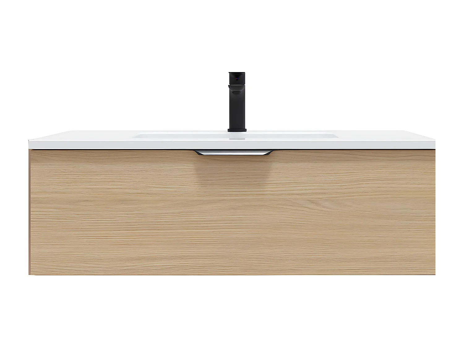 Meuble de salle de bain suspendu vasque intégrée 90cm 1 tiroir Chêne clair - Soho