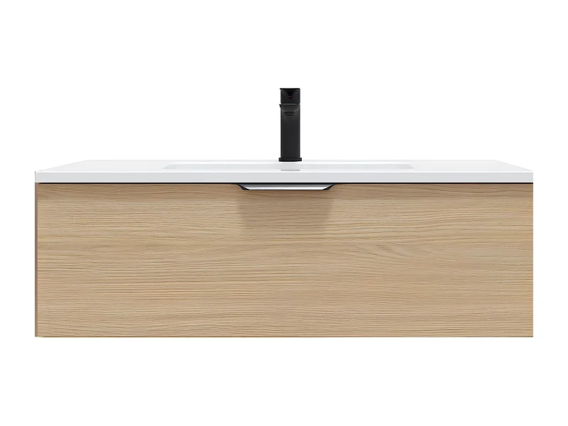 Meuble de salle de bain suspendu vasque intégrée 90cm 1 tiroir Chêne clair - Soho