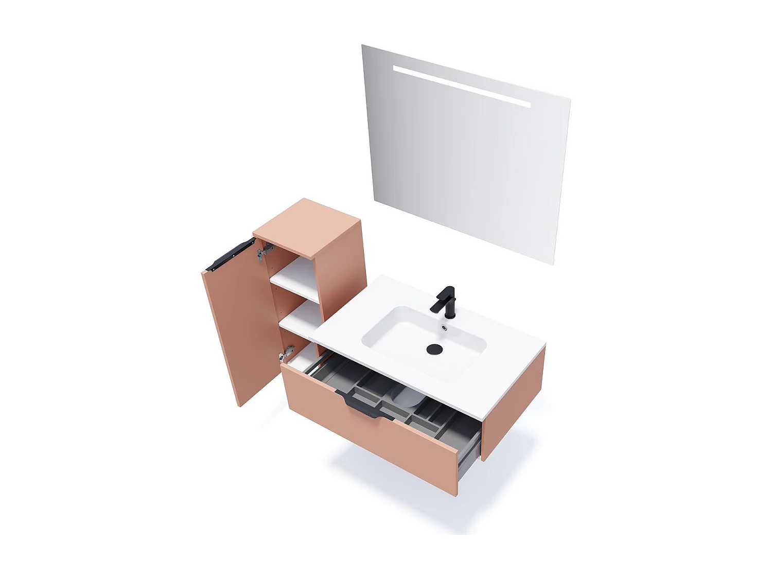 Meuble de salle de bain suspendu vasque intégrée 90cm 1 tiroir Abricot - Soho