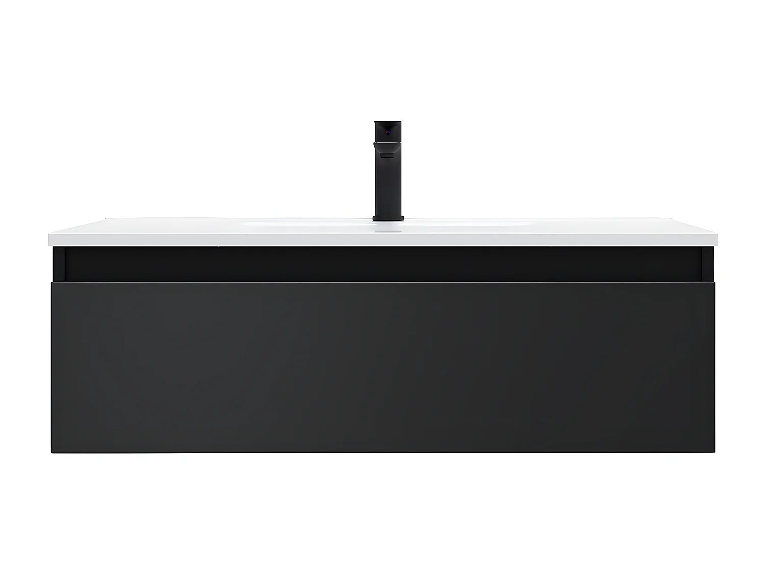 Meuble de salle de bain suspendu vasque intégrée 90cm 1 tiroir Noir - Hudson