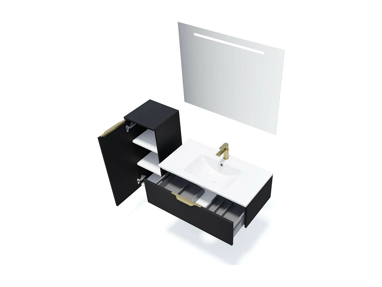 Meuble de salle de bain suspendu vasque intégrée 90cm 1 tiroir Noir - Venice