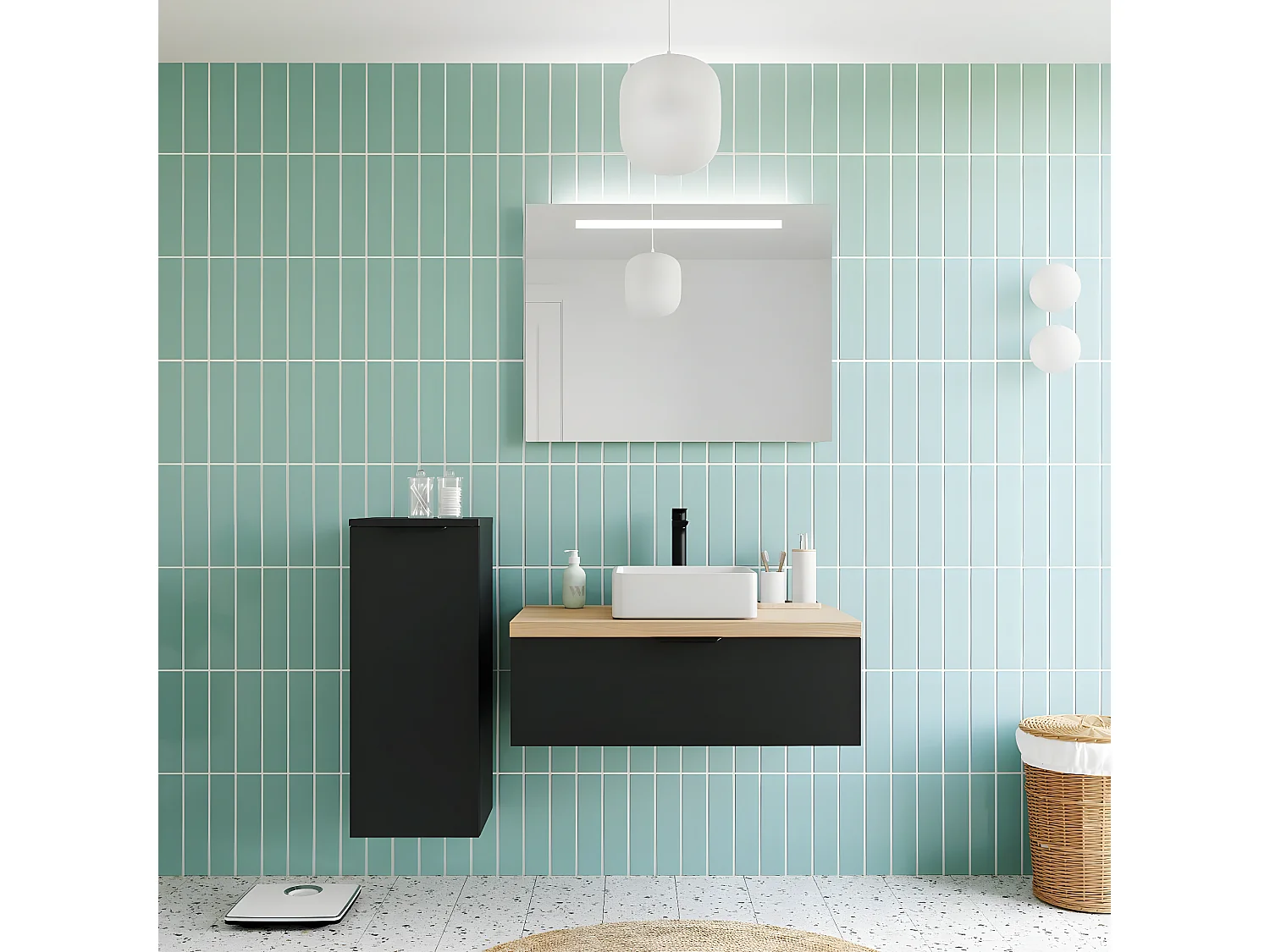 Meuble de salle de bain suspendu vasque à poser 90cm 1 tiroir Noir - Soho