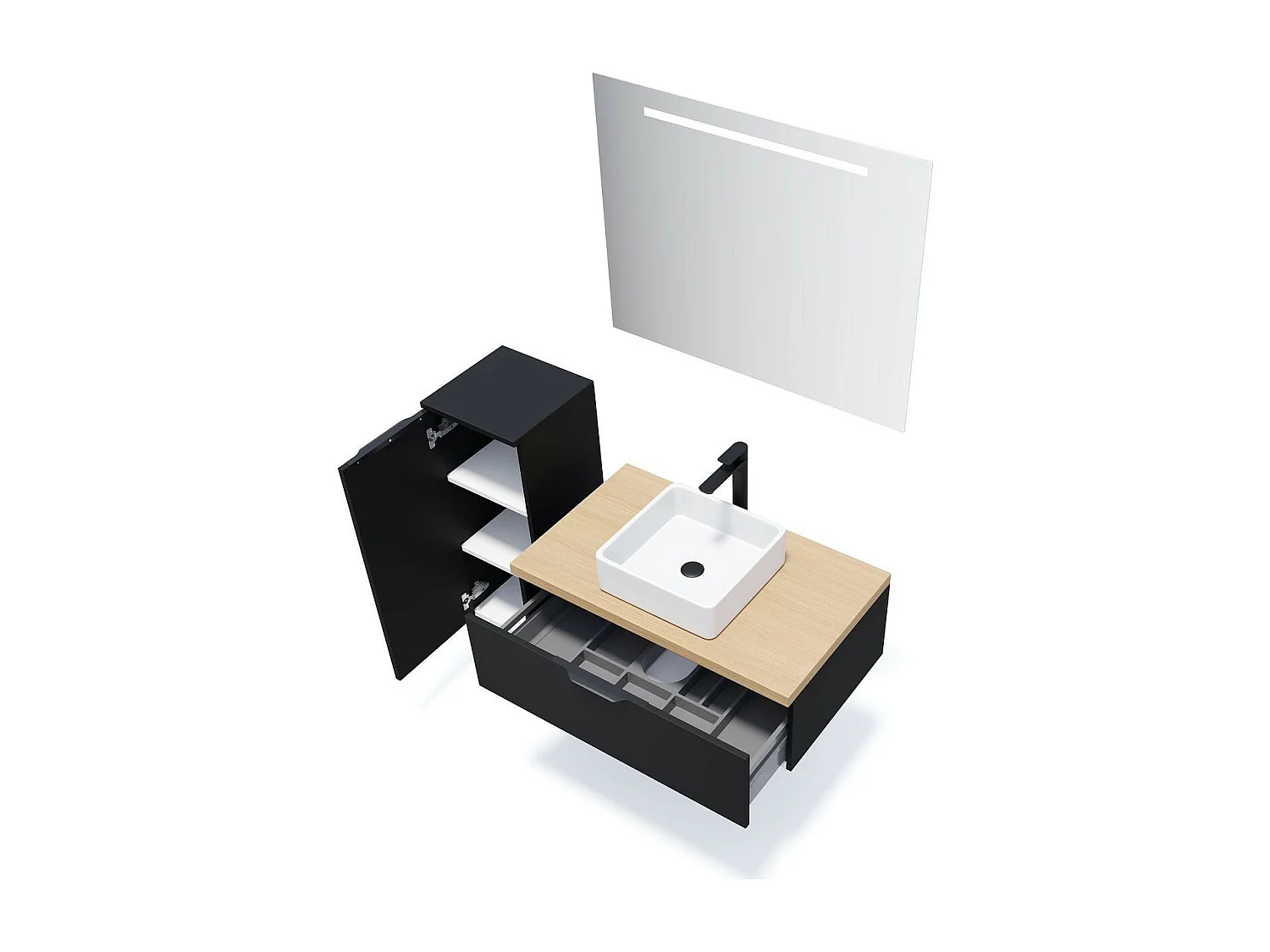 Meuble de salle de bain suspendu vasque à poser 90cm 1 tiroir Noir - Soho