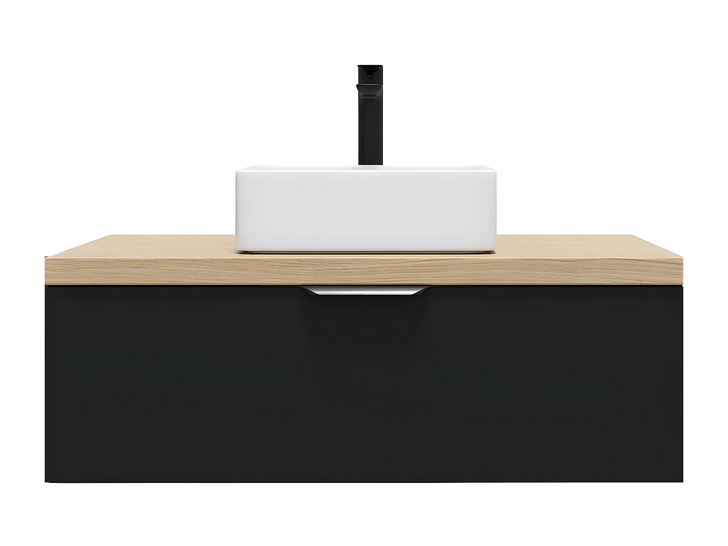 Meuble de salle de bain suspendu vasque à poser 90cm 1 tiroir Noir - Soho