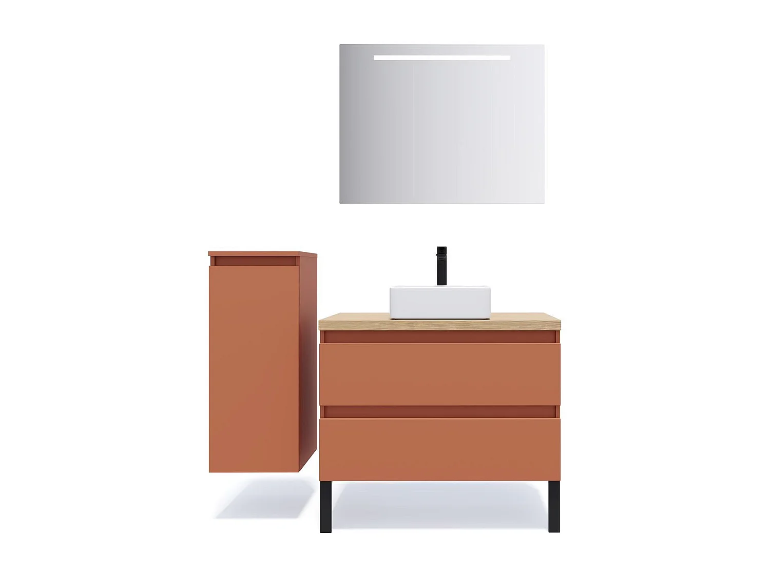 Meuble de salle de bain suspendu vasque à poser 90cm 2 tiroirs Terracotta - Hudson