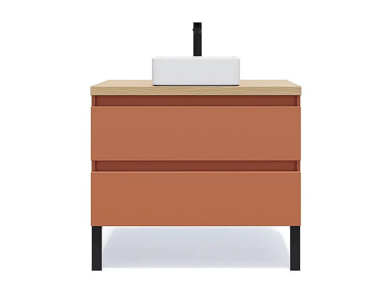 Meuble de salle de bain suspendu vasque à poser 90cm 2 tiroirs Terracotta - Hudson