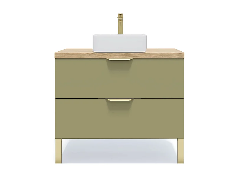 Meuble de salle de bain suspendu vasque à poser 90cm 2 tiroirs Vert olive - Venice