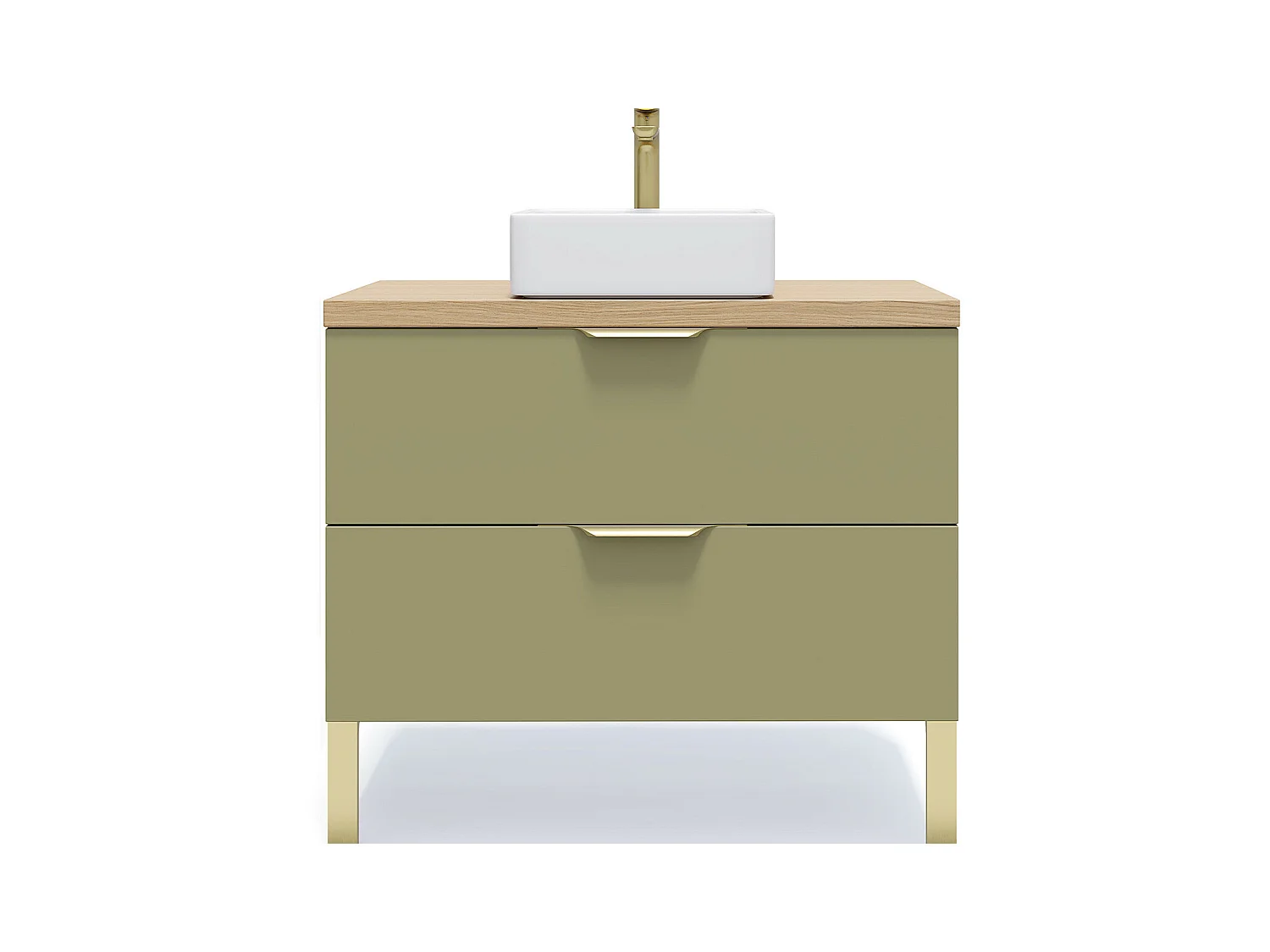 Meuble de salle de bain suspendu vasque à poser 90cm 2 tiroirs Vert olive - Venice