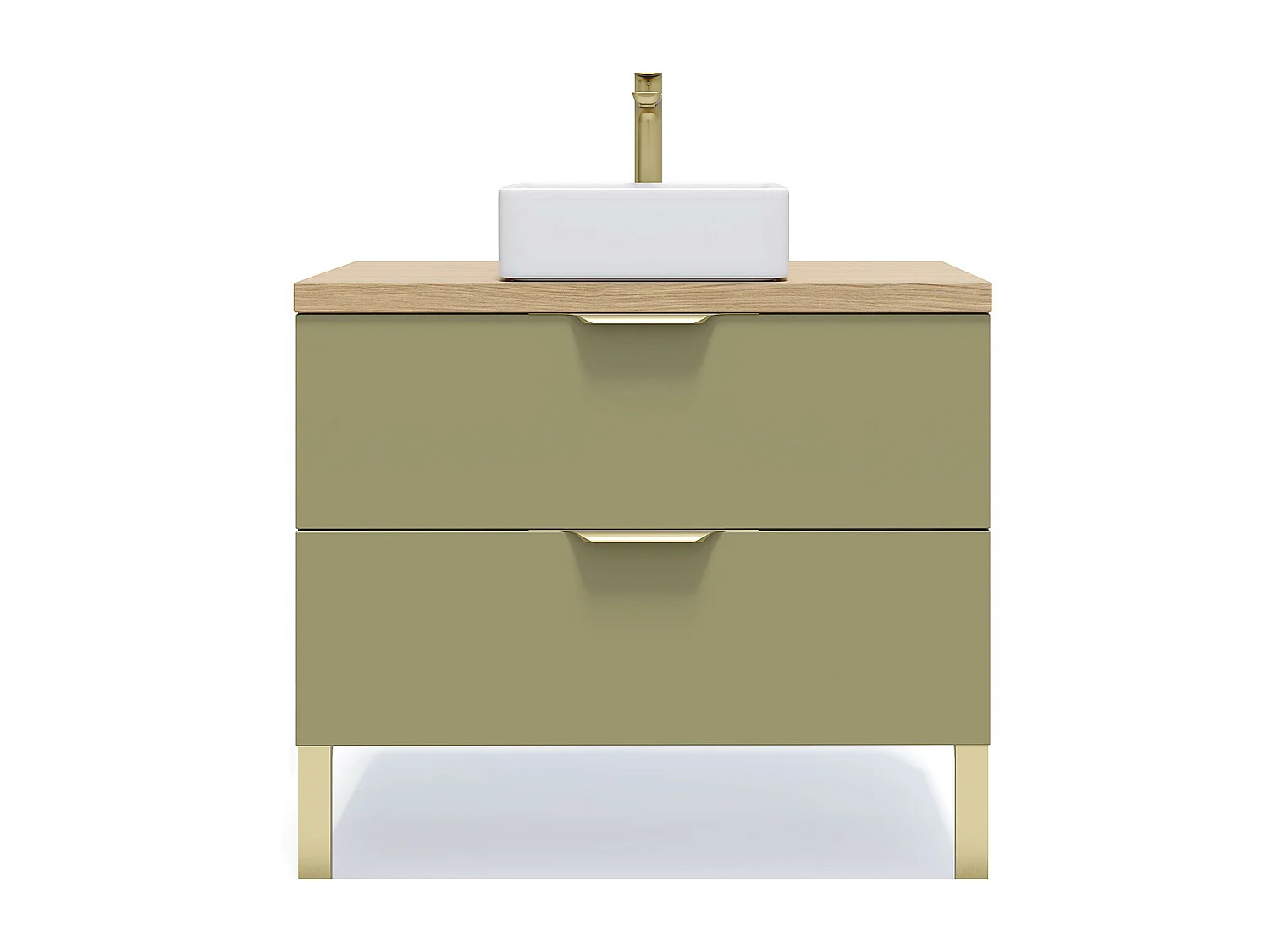 Meuble de salle de bain suspendu vasque à poser 90cm 2 tiroirs Vert olive - Venice