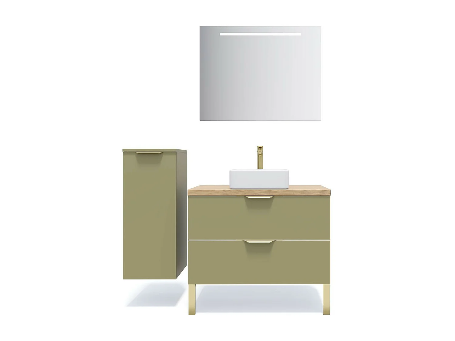 Meuble de salle de bain suspendu vasque à poser 90cm 2 tiroirs Vert olive - Venice