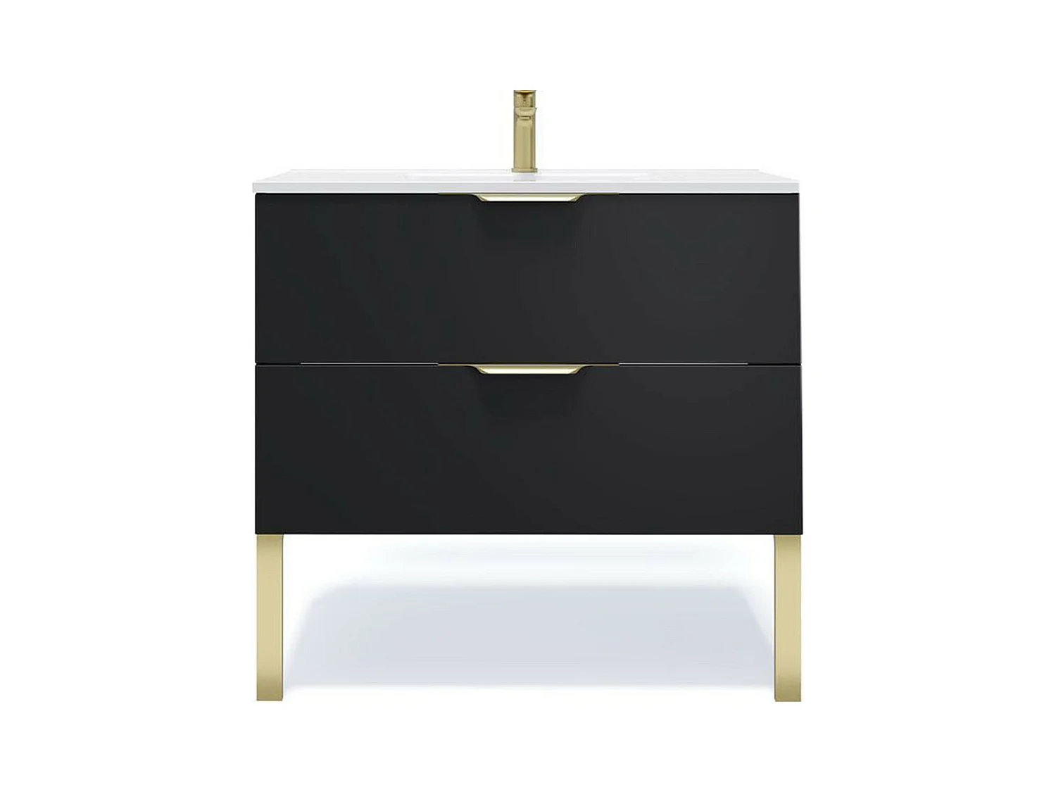 Meuble de salle de bain suspendu vasque intégrée 90cm 2 tiroirs Noir - Venice