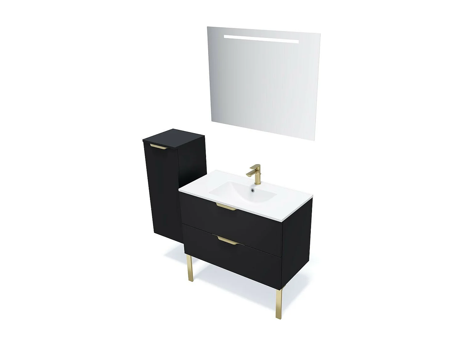 Meuble de salle de bain suspendu vasque intégrée 90cm 2 tiroirs Noir - Venice