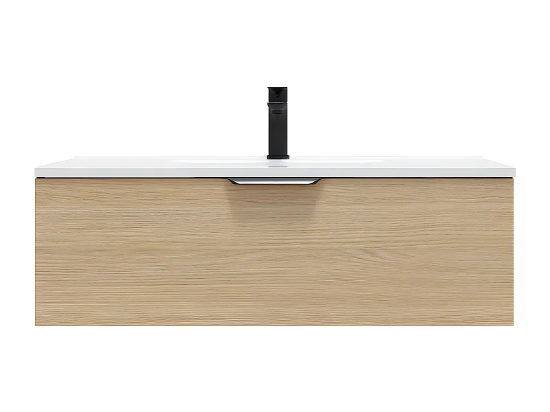 Meuble de salle de bain suspendu vasque intégrée 90cm 1 tiroir Chêne clair - Venice