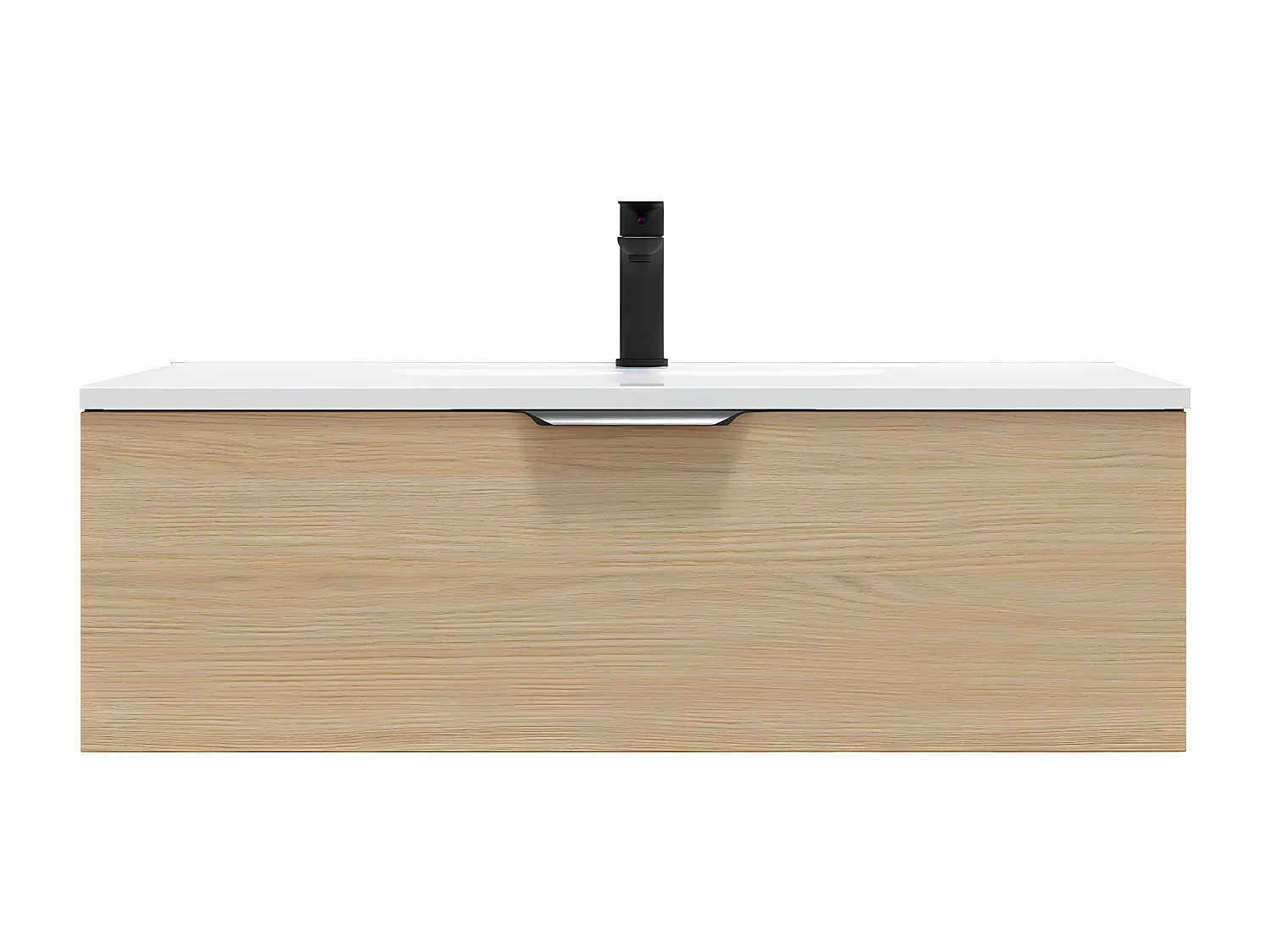 Meuble de salle de bain suspendu vasque intégrée 90cm 1 tiroir Chêne clair - Venice