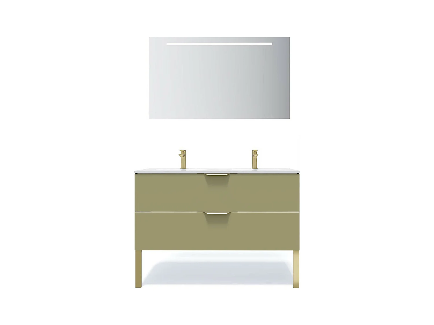 Meuble de salle de bain suspendu double vasque intégrée 120cm 2 tiroirs Vert olive + miroir - Venice