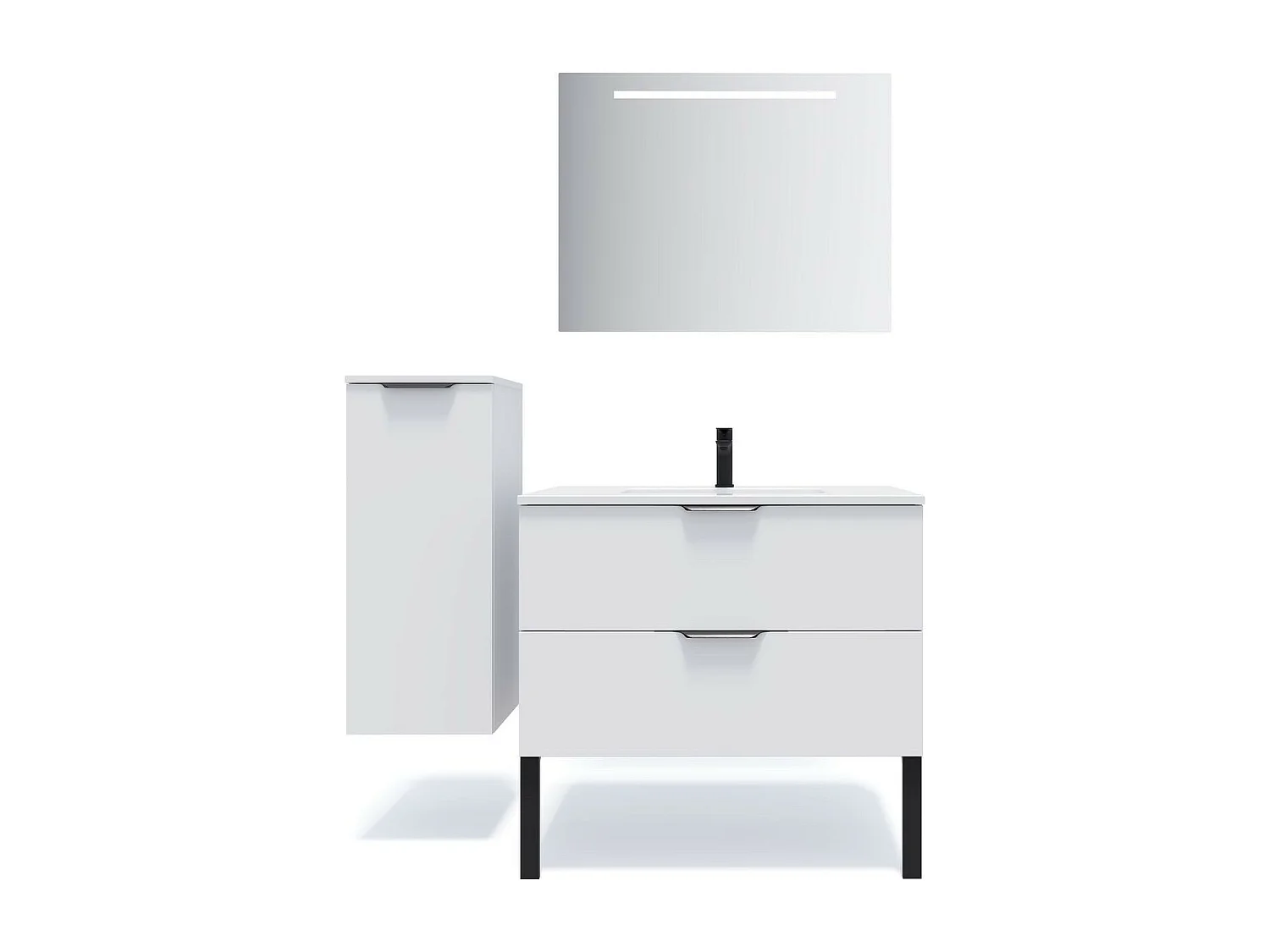 Meuble de salle de bain suspendu vasque intégrée 90cm 2 tiroirs Blanc - Soho