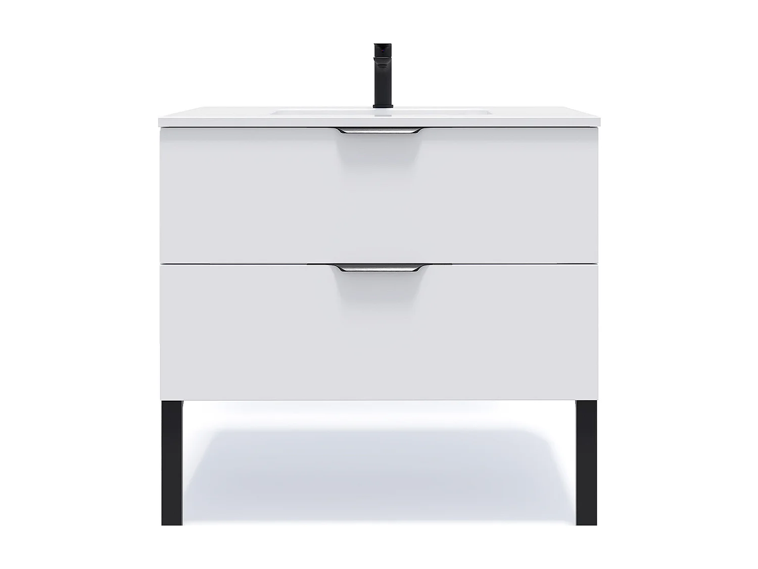 Meuble de salle de bain suspendu vasque intégrée 90cm 2 tiroirs Blanc - Soho