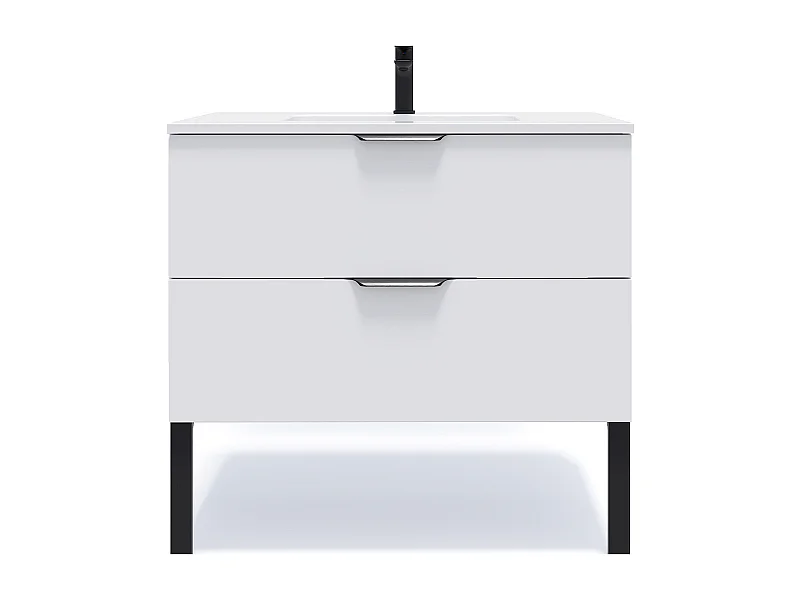 Meuble de salle de bain suspendu vasque intégrée 90cm 2 tiroirs Blanc - Soho