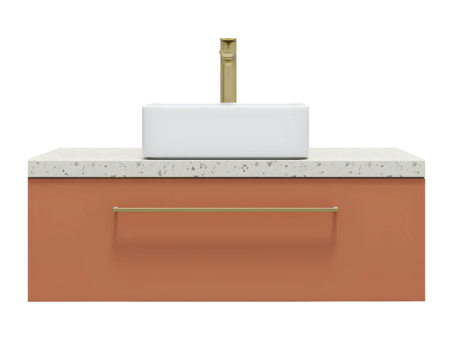 Meuble de salle de bain suspendu vasque à poser 90cm 1 tiroir Terracotta - Glasgow