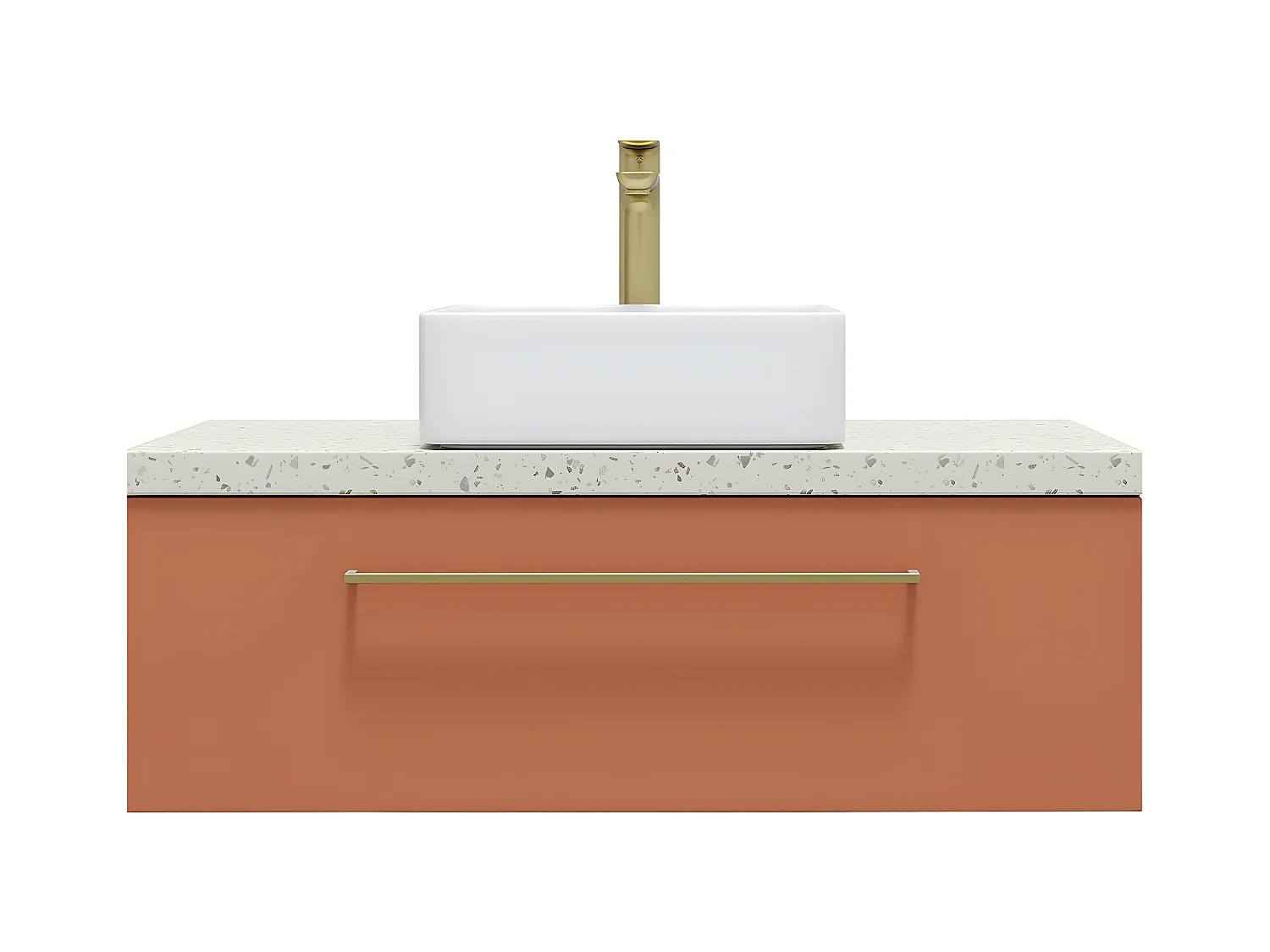 Meuble de salle de bain suspendu vasque à poser 90cm 1 tiroir Terracotta - Glasgow