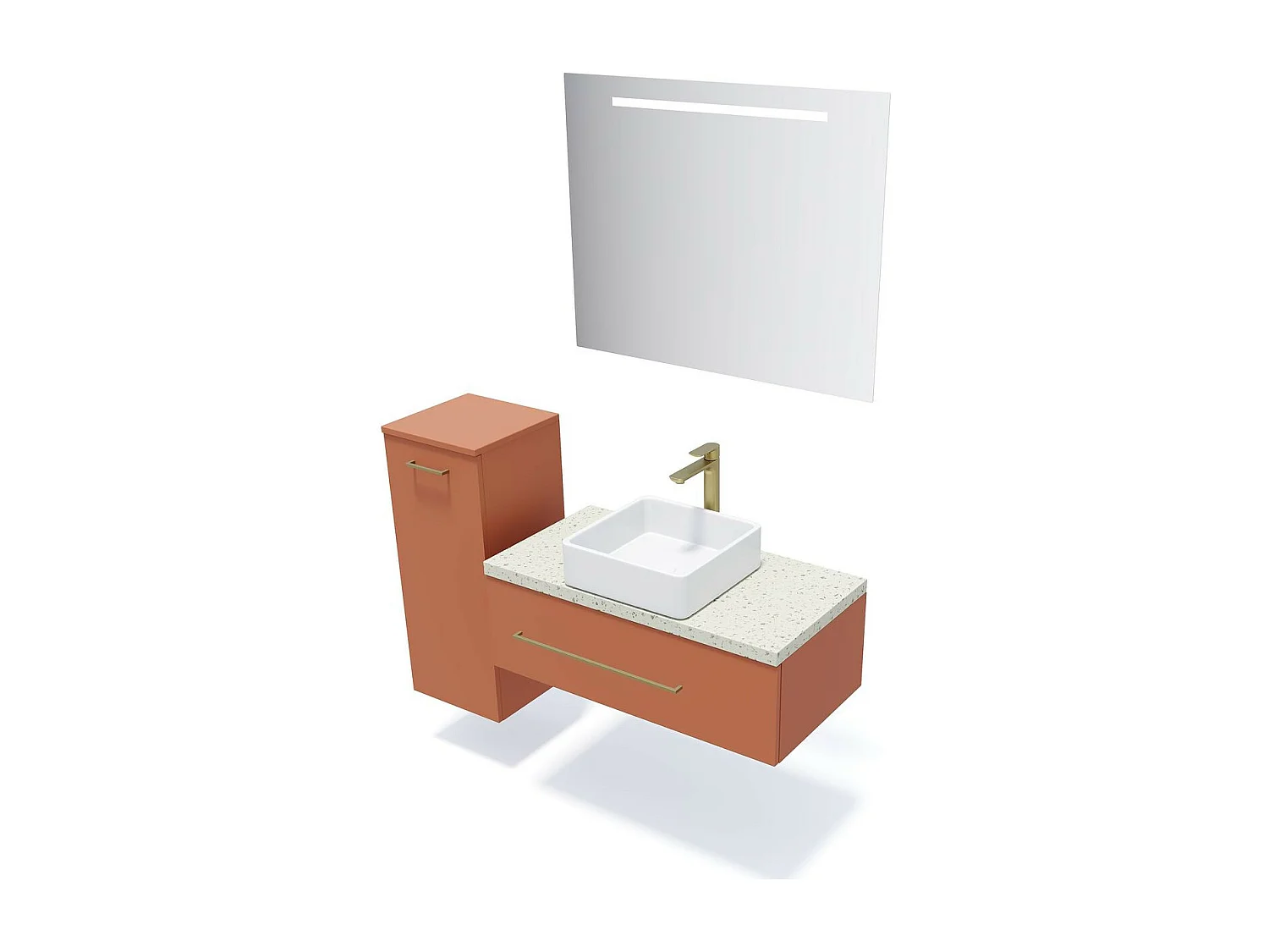 Meuble de salle de bain suspendu vasque à poser 90cm 1 tiroir Terracotta - Glasgow